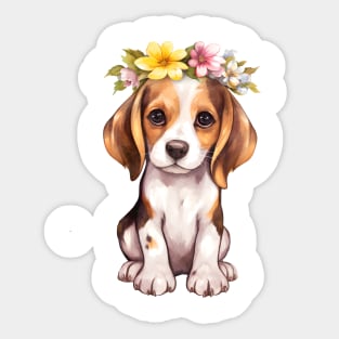 Watercolor Beagle Dog with Head Wreath Sticker